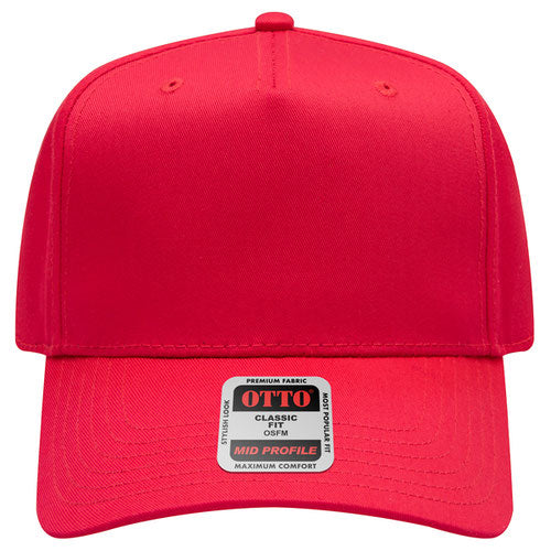 Single color A-frame snapback hat with custom embroidery, red