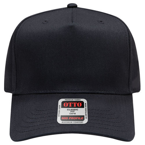 Single color A-frame snapback hat with custom embroidery, black